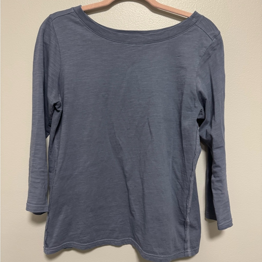 Pact Organic Cotton Blue 3/4 Sleeve Scoop Neck Tshirt